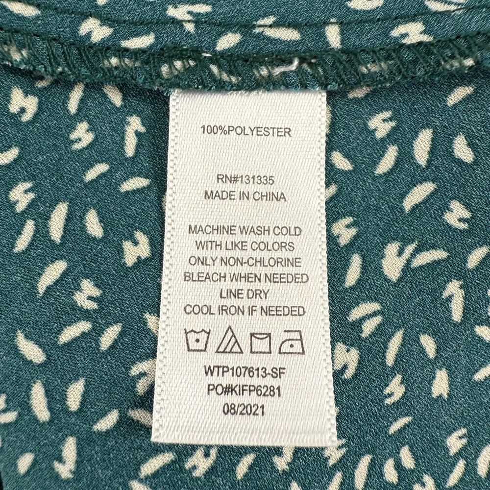 Nine Britton Cavanna Teal Green Faux Wrap Animal Print Dressy Peplum Blouse - Picture 16 of 16